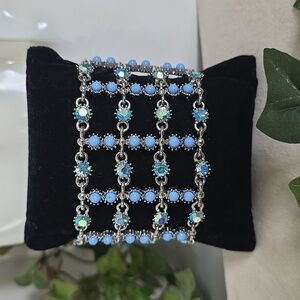 Vintage Wide Silver and Blue Lattice Bracelet